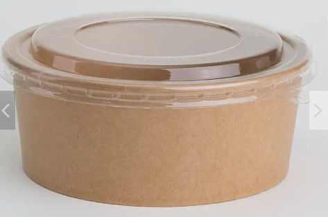Stocked 1300ml Kraft Salad Bowls Disposable Paper Kraft Bowl With Lid