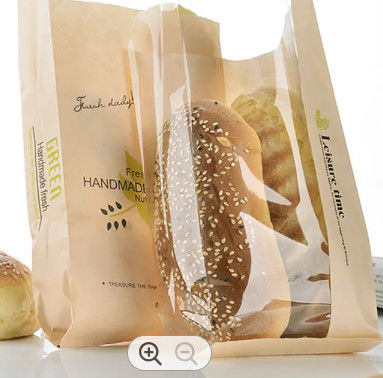 Reusable Kraft Paper Plastic Bread Bags With Window Biodegradable Odm