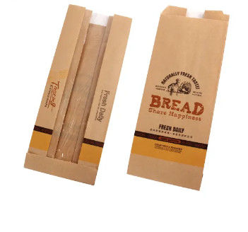 Brown Kraft Paper Bakeryplastic Bread Bags With Window Packaging Eco Friendly