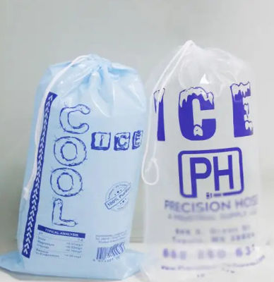 LDPE Drawstring Plastic Ice Bags Transparent Custom Printed Recycle