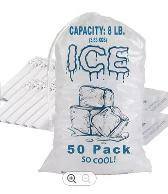 2kg / 3kg Freezer Plastic Ice Bags Drawstring Customized Printing