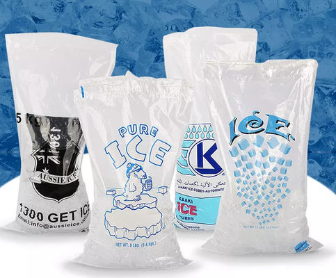 LDPE Drawstring Plastic Ice Bags Transparent Custom Printed Recycle