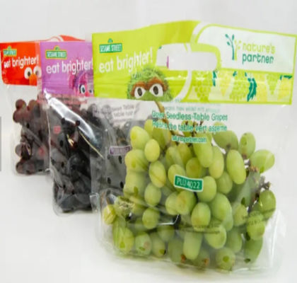Laminated Ziplock Plastic Grape Bags For Fruit Transparent Color