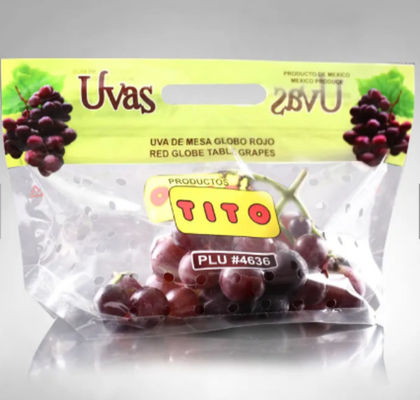 Laminated Ziplock Plastic Grape Bags For Fruit Transparent Color