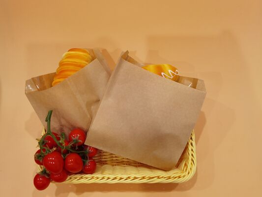 Customized Flat Satchel Kraft Paper Bag PE Coated Use For Cakes Bread Food For Bakery Bag Bread Bag Food Bag
