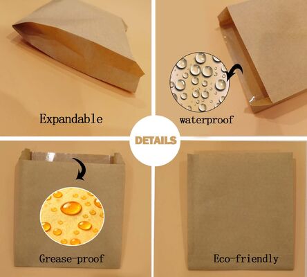Customized Flat Satchel Kraft Paper Bag PE Coated Use For Cakes Bread Food For Bakery Bag Bread Bag Food Bag