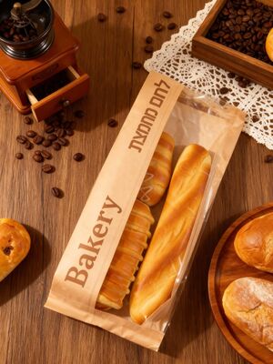 Customized Window Flat Satchel Kraft Paper Bag With Clear  Window Use For Bakery Bag Bread Bag Food Bag