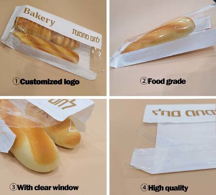 Customized Window Flat Satchel Kraft Paper Bag With Clear  Window Use For Bakery Bag Bread Bag Food Bag