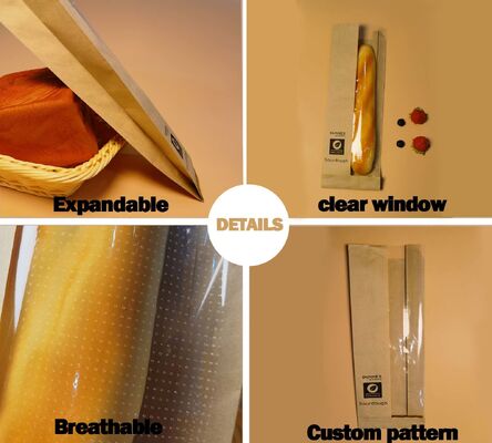 Micro Perforated Flat Satchel Kraft Paper Bag With Clear  Window Fresh And Breathable Bakery Bag Bread Bag Food Bag