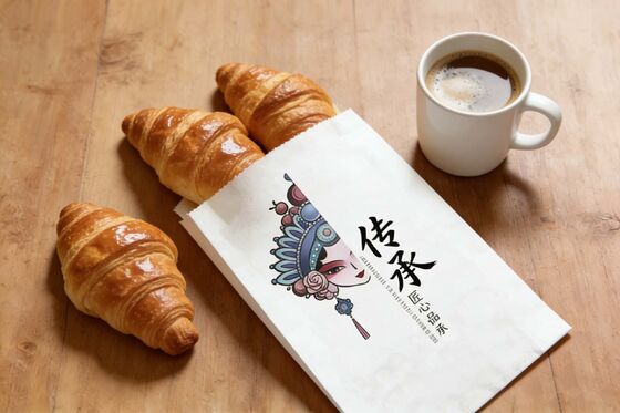 Customized Flat Satchel Kraft Paper  Bread Bakery Food Bag