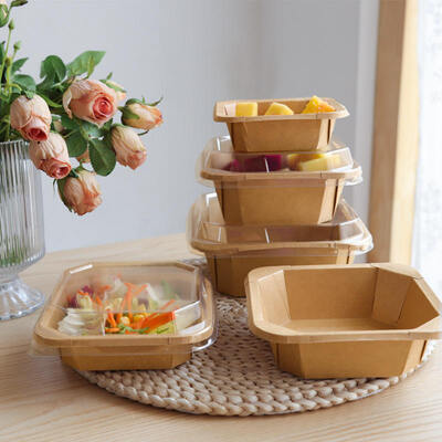 Eco-friendly Custom Printed Disposable Kraft Paper Food Container With Paper Lid