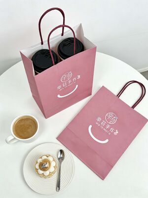 Customizable Recyclable Shopping Food Delivery Brown Craft Paper Bag Take Away Grocery Kraft Paper Carrier Bags with Handle Take away Bag