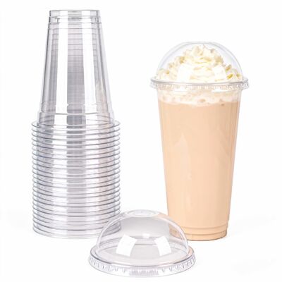 Disposable Custom Logo Printed Cold Coffee PET Plastic Cup Cups with Dome Lids