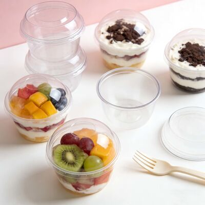 Disposable Custom Logo Dessert Cup PET Plastic Cups with Dome Lids