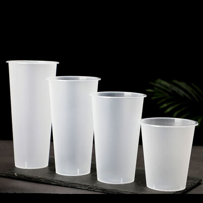 Custom Logo Disposable Plastic Cups Clear Single Wall Frosted Cups for Juice Milk Tea Drinks