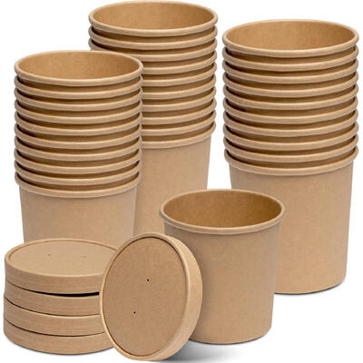 Custom Food Grade Kraft Paper Salad Bowl with Paper Lids