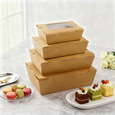 Customized Kraft Paper Lunch Box with Window Food Grade Takeaway Square Bowl