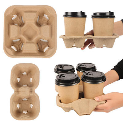 Eco-Friendly Kraft Cardboard Coffee Cup Carriers Disposable Takeaway Holders for Beverage Delivery