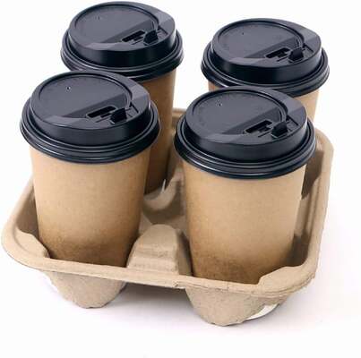 Eco-Friendly Kraft Cardboard Coffee Cup Carriers Disposable Takeaway Holders for Beverage Delivery
