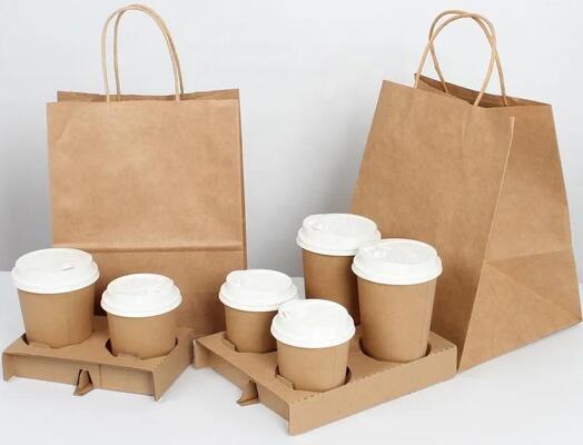Eco-Friendly Kraft Cardboard Coffee Cup Carriers Disposable Takeaway Holders for Beverage Delivery