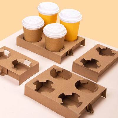 Eco-Friendly Kraft Cardboard Coffee Cup Carriers Disposable Takeaway Holders for Beverage Delivery