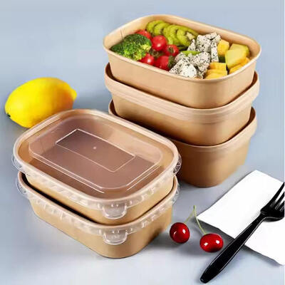 Custom Food Grade Kraft Paper Salad Bowl with Plastic Lid