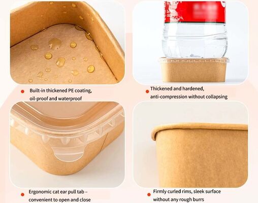 Custom Food Grade Kraft Paper Salad Bowl with Plastic Lid