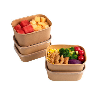 Custom Food Grade Kraft Paper Salad Bowl with Plastic Lid