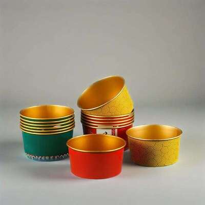 Custom High Quality Gold Foil Silver Foil Paper Salad Bowl Paper Disposable Soup Cups Takeout Food Lunch Box Noodles Paper Containers