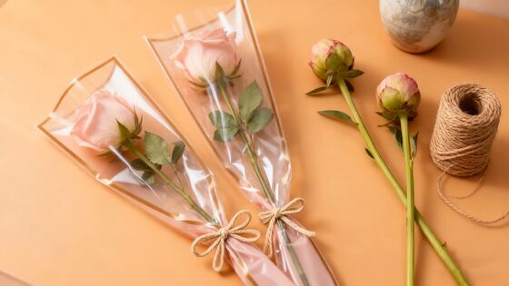 Custom Logo Printed Flower Wrapping Paper Bags Floral Wrapping Clear Flower Sleeves for Floral Bouquets Packaging