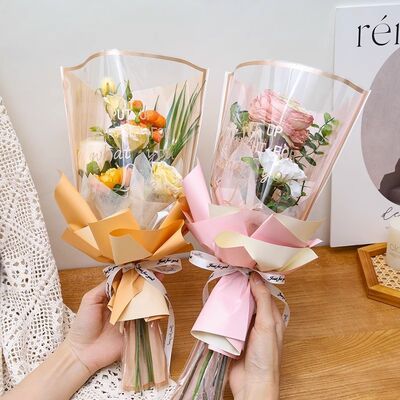 Custom Logo Printed Flower Wrapping Paper Bags Floral Wrapping Clear Flower Sleeves for Floral Bouquets Packaging
