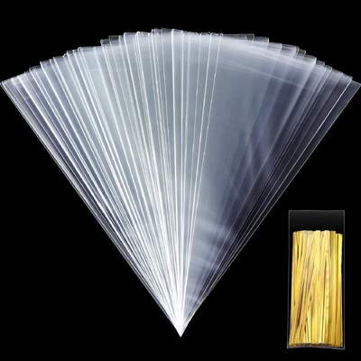 Customizable Clear Cellophane Plastic Popcorn Bag Cone Cellophane Bag For Food Packaging