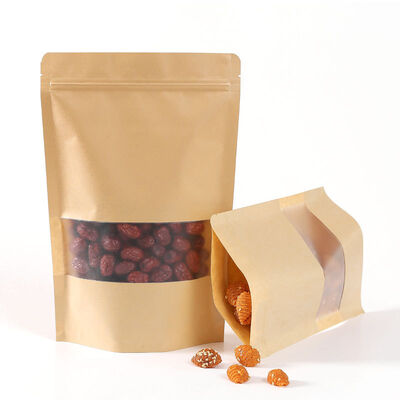 Customizable Stand up Pouch With Window  Kraft Paper Food Packaging Bag Ziplock Bag