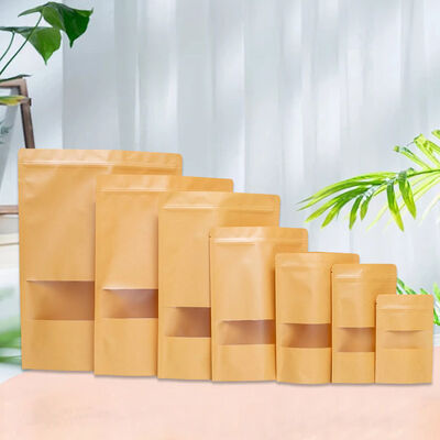 Customizable Stand up Pouch With Window  Kraft Paper Food Packaging Bag Ziplock Bag