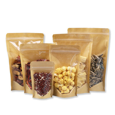 Customizable Stand up Pouch With Window  Kraft Paper Food Packaging Bag Ziplock Bag