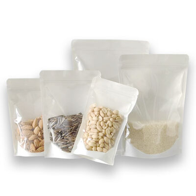 Customizable White Kraft Paper  Stand-up Pouches With Window For Food Packaging