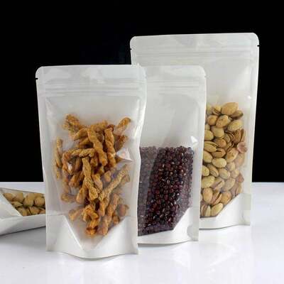 Customizable White Kraft Paper  Stand-up Pouches With Window For Food Packaging