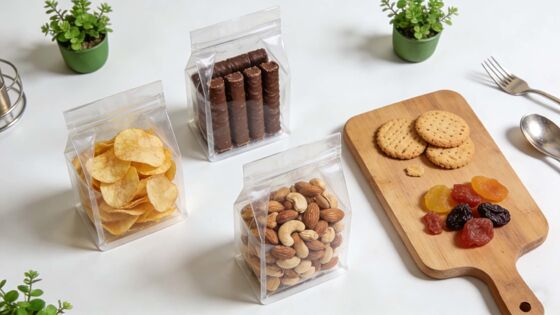 Customizable Clear transparent square bottom Bag For Food Packaging
