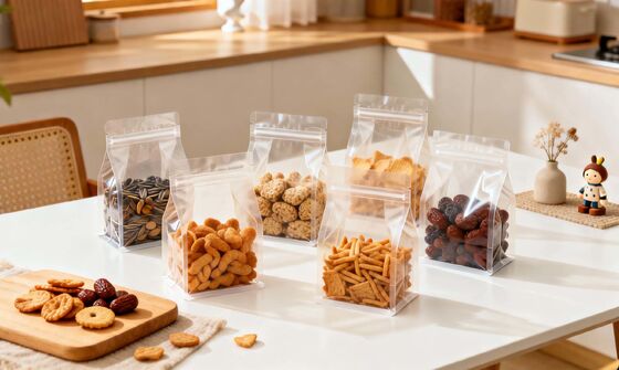 Customizable Clear transparent square bottom Bag For Food Packaging