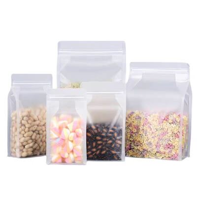 Customizable Food-Grade Transparent/Frosted Flat Satchel Self-Sealing  Plastic Bags Carry Handle For Food Packaging