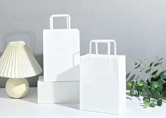 Custom Logo Color Wholesale Disposable Flat Handle Kraft Carrier Paper Bag Premium Bags With Flat Handle For Shopping Craft&Gift