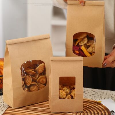 Custom Clear Window SOS Kraft Paper Bag Tear Resistant for Bakery Bread Food