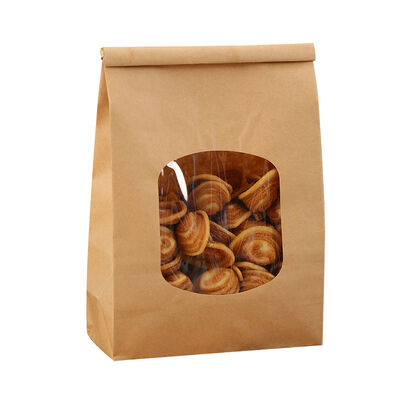 Custom Clear Window SOS Kraft Paper Bag Tear Resistant for Bakery Bread Food