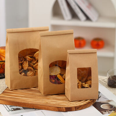 Custom Clear Window SOS Kraft Paper Bag Tear Resistant for Bakery Bread Food