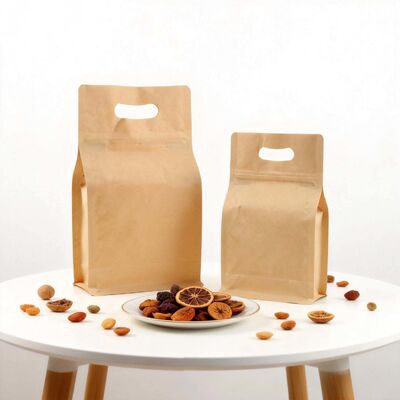 Custom Printed Brown Kraft Paper Stand Up Pouch with Zip + Aluminum Foil Liner - Food Grade for Coffee Beans/Tea/Whey Protein Powder