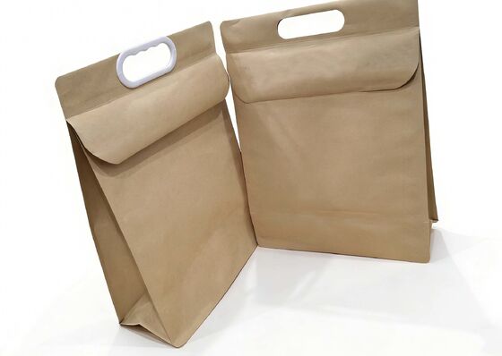 Custom  Kraft Paper Self-Adhesive Bags with Aluminum Foil Liner+Handle-Reusable Stand-Up Pouches Waterproof Tear-Resistant for Packaging