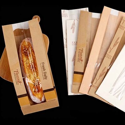 Bulk Flat Bottom White Paper Bread Bag Packaging For Loaf Bread