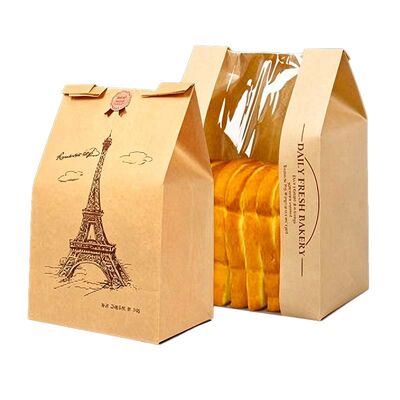 Customized Window SOS Kraft Paper Bag With Tin Tie Clear  Window Use For Baked Food  Tough And Good Tear  Resistance Loading Heavier Items Bakery Bag Bread Bag Food Bag