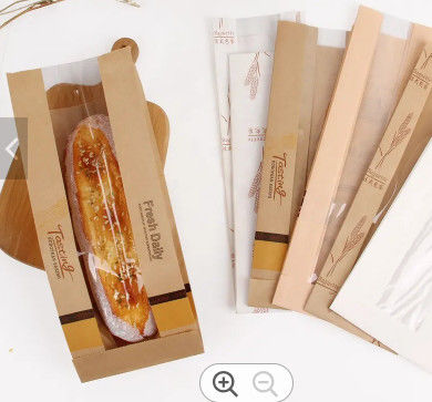 Reusable Kraft Paper Plastic Bread Bags With Window Biodegradable Odm