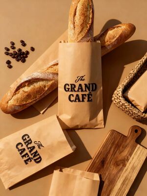 Customized Flat Satchel Kraft Paper Bag Use For Bakery Bread Food Bag